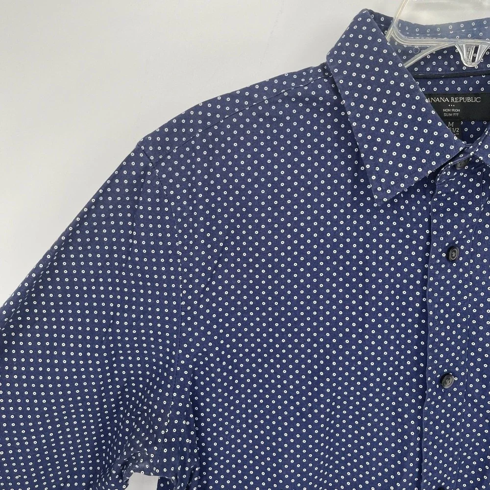 Banana Republic Men's Blue Polka Dot Slim Fit‎ Button Down Dress Shirt Size M